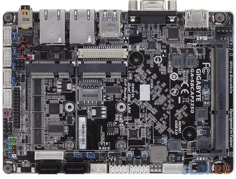 GA-SBCAP3350, Intel® Dual-Core Celeron®N3350 (2.4 GHz), 1xDDR3-1600 SO-DIMM, D-SUB+HDMI+LVDS, 1xMiniPCIex1, 2xSATA3, 1xMSATA, 2 Ch Audio, 2xGLan, (0+4)xUSB2.0, (2+0)xUSB3.1, 4xCOM, SBC, RTL {10}