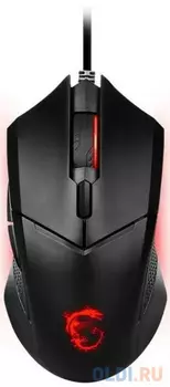 Gaming Mouse MSI CLUTCH GM08, Wired, DPI 3200 (max. 4200 by software), Red lighting, Adjustable Weight system, 92g (w/o weights & cable), black