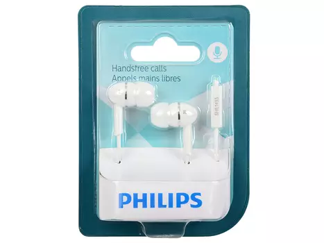 Гарнитура Philips SHE1455 Проводные / Внутриканальные с микрофоном / Белый / 10 Гц - 22 кГц / 100 дБ / Двухстороннее / Mini-jack / 3.5 мм