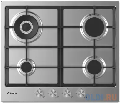 Газовая варочная поверхность 60 см. Цвет: Нержавеющая сталь. Ручки: Timeless. Газ-контроль. Автоматический электроподжиг. 4 конфорки: двойная корона 4