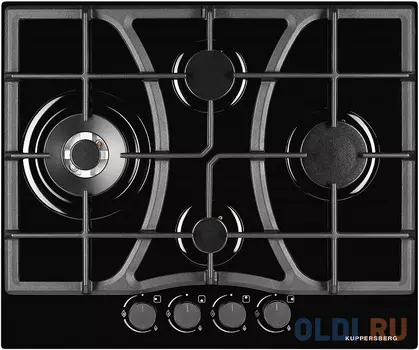 Газовая варочная поверхность, закаленное стекло, ширина 60 см, 4 газовые конфорки, WOK конфорка(3,8 кВт), автоподжиг, газ-контроль, чугунные решетки,