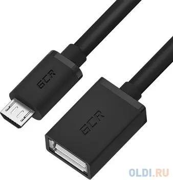 GCR Адаптер переходник OTG 1.0m USB, microB 5pin/AF, черный, 28/28 AWG, морозостойкий, GCR-MB4AF-BB2S-1.0m