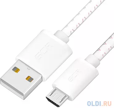 GCR Кабель 1.5m MicroUSB, бело-розовый, белые коннекторы, быстрая зарядка, 28/24 AWG, GCR-54451