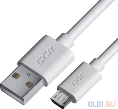 GCR Кабель 2.0m MicroUSB, белый, быстрая зарядка, 28/24 AWG