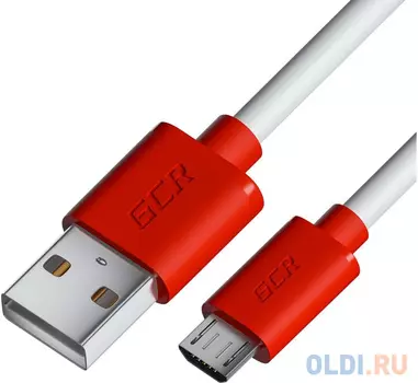GCR Кабель 2.0m MicroUSB, белый, красные коннекторы, быстрая зарядка, 28/24 AWG, GCR-53217
