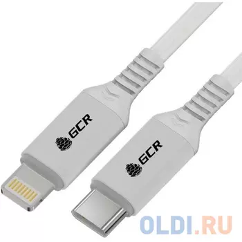 GCR Кабель PREMIUM 1.0m TypeC/Lightning MFI POWER DELIVERY 18 W, быстрая зарядка, белый силикон, AL case белый, белый ПВХ, GCR-53533