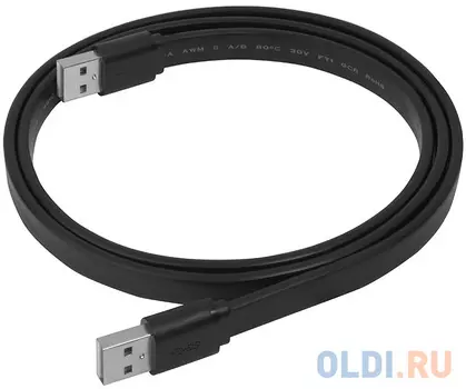 GCR Кабель PROF 2.0m USB 2.0 AM/AM плоский, черный, GOLD, 28/24 AWG, экран, морозостойкий, GCR-UM7M-BСG-2.0m