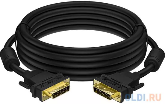 GCR Кабель PROF 3.0m DVI-D, черный, GOLD, ферритовые кольца, OD 8.5mm, 28 AWG, DVI/DVI, 25M/25M, двойной экран, GCR-54236
