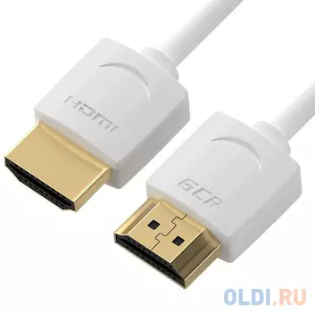 GCR Кабель SLIM 0.2m HDMI 2.0, белый, OD3.8mm, HDR 4:2:2, Ultra HD, 4K 60 fps 60Hz, 3D, AUDIO, 18.0 Гбит/с, 30/30 AWG, GCR-53211