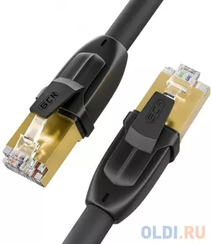 GCR Патч-корд PROF кат.7 ethernet 0.15m F/FTP, RJ45, CU, 28 AWG, литой, прямой , черный, экранированные коннекторы, GCR-52979