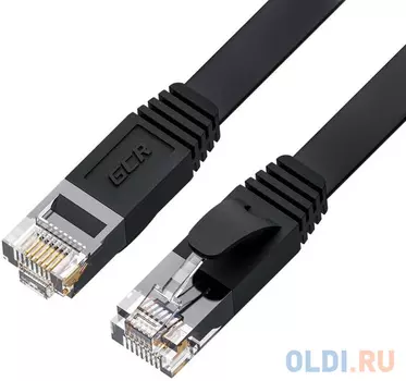 GCR Патч-корд PROF плоский прямой 0.15m, UTP медь кат.6, черный, 30 AWG, ethernet high speed 10 Гбит/с, RJ45, T568B