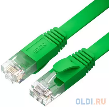 GCR Патч-корд PROF плоский прямой 10.0m, UTP медь кат.6, зеленый, 30 AWG, ethernet high speed 10 Гбит/с, RJ45, T568B, GCR-52838