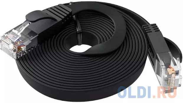 GCR Патч-корд PROF плоский прямой 15.0m, UTP медь кат.6, черный, 30 AWG, ethernet high speed 10 Гбит/с, RJ45, T568B, GCR-52857