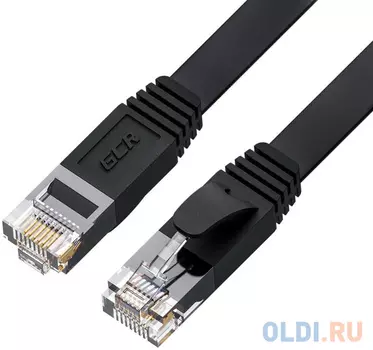 GCR Патч-корд PROF плоский прямой 20.0m, UTP медь кат.6, черный, 30 AWG, ethernet high speed 10 Гбит/с, RJ45, T568B, GCR-52865