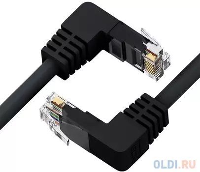GCR Патч-корд прямой 0.5m UTP кат.5e, черный, нижний/нижний угол, литой, ethernet high speed, RJ45, T568B