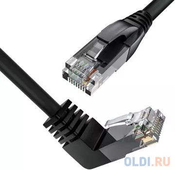 GCR Патч-корд прямой 0.5m UTP кат.5e, черный, верхний угол, литой, ethernet high speed, RJ45, T568B, GCR-53198