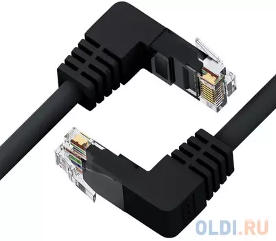 GCR Патч-корд прямой 10.0m UTP кат.5e, черный, нижний/нижний угол, литой, ethernet high speed, RJ45, T568B