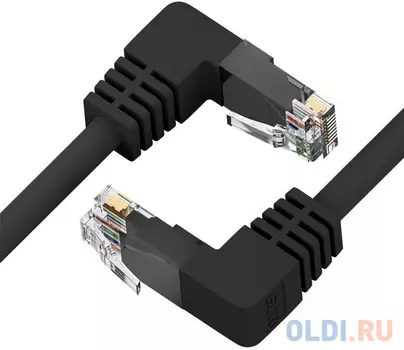 GCR Патч-корд прямой 10.0m UTP кат.5e, черный, верхний/нижний угол, литой, ethernet high speed, RJ45, T568B