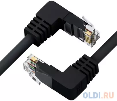 GCR Патч-корд прямой 15.0m UTP кат.5e, черный, нижний/нижний угол, литой, ethernet high speed, RJ45, T568B