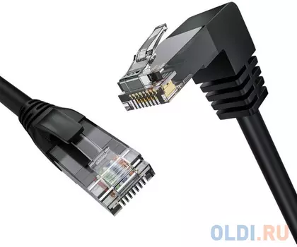 GCR Патч-корд прямой 15.0m UTP кат.5e, черный, нижний угол, литой, ethernet high speed, RJ45, T568B