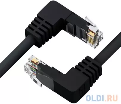 GCR Патч-корд прямой 20.0m UTP кат.5e, черный, нижний/нижний угол, литой, ethernet high speed, RJ45, T568B