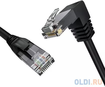 GCR Патч-корд прямой 20.0m UTP кат.5e, черный, нижний угол, литой, ethernet high speed, RJ45, T568B