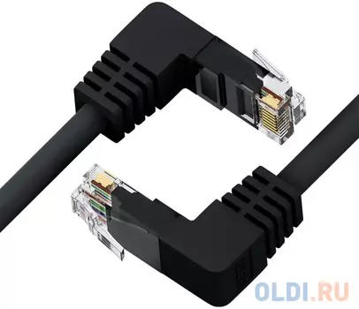 GCR Патч-корд прямой 5.0m UTP кат.5e, черный, нижний/нижний угол, литой, ethernet high speed, RJ45, T568B