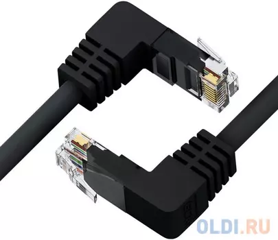 GCR Патч-корд прямой 7.5m UTP кат.5e, черный, нижний/нижний угол, литой, ethernet high speed, RJ45, T568B