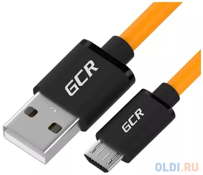 GCR QC Кабель 1.0m MicroUSB, быстрая зарядка, оранжевый TPE, черные коннекторы, 28/22 AWG, GCR-52480