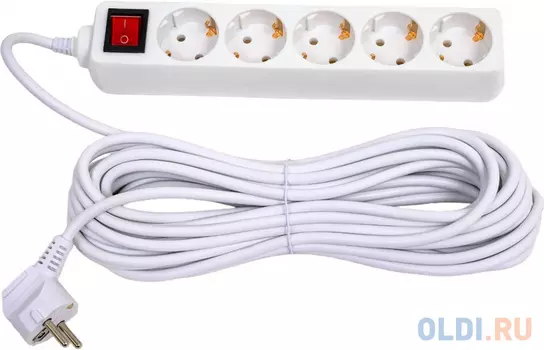 General Lighting Systems Удлинитель бытовой 5 розеток, с заземлением и выключателем, 10 метров, 16А, 3500Вт, Белый GES-16-3x100-5-10m-S 470046