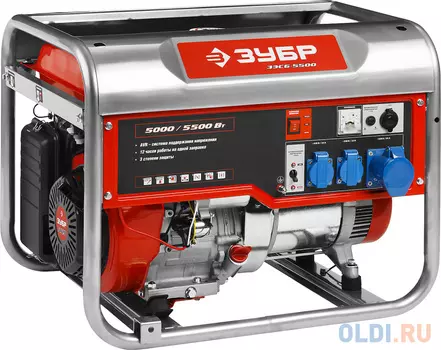 Генератор ЗУБР ЗЭСБ-5500 бензиновый 4-х тактный ручной пуск 5500/5000Вт 220/12в
