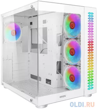 Ginzzu V590 RGB подсветка, контроллер CRC10, 4* 12RW6 FAN 12CM RGB, закаленное стекло 1*USB 3.0,1*USB 2.0, AU Белый AT