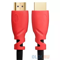 Greenconnect Кабель 1.0m HDMI версия 2.0 HDR 4:2:2, Ultra HD, 4K 60 fps 60Hz / 5K*30Hz, 3D, AUDIO, 18.0 Гбит/с, 28 AWG, OD7.3mm, тройной экран, черный, красные коннекторы (33-050518)