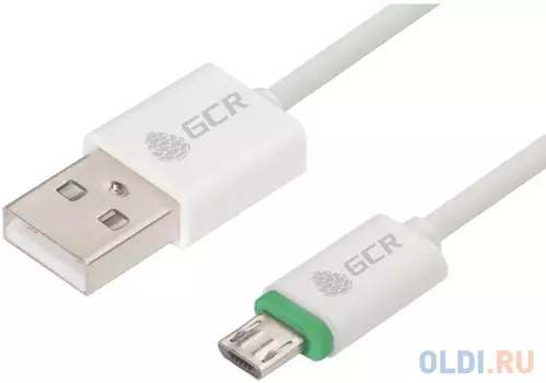 Greenconnect Кабель 3A 1.0m для Samsung USB 2.0, AM/microB 5pin, ABS, белый, зеленый ПВХ, 28/22 AWG, поддержка функции быстрой зарядки, экран, армиров