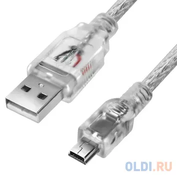 Greenconnect Кабель PROF 1.5m USB 2.0, AM/mini 5P, прозрачный, 28/24 AWG, экран, армированный, морозостойкий, GCR-UM1M5P-BD2S-1.5m
