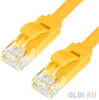 Greenconnect Патч-корд PROF плоский прямой 1.0m, UTP медь кат.6, желтый, позолоченные контакты, 30 AWG, ethernet high speed 10 Гбит/с, RJ45, T568B