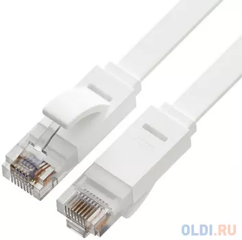 Greenconnect Патч-корд PROF плоский прямой 20.0m, UTP медь кат.6, белый, 30 AWG, GCR-LNC625-20.0m, ethernet high speed 10 Гбит/с, RJ45, T568B, GCR-517