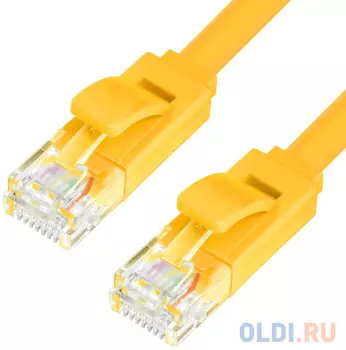 Greenconnect Патч-корд PROF плоский прямой 5.0m, UTP медь кат.6, желтый, позолоченные контакты, 30 AWG, GCR-LNC622-5.0m, ethernet high speed 10 Гбит/с