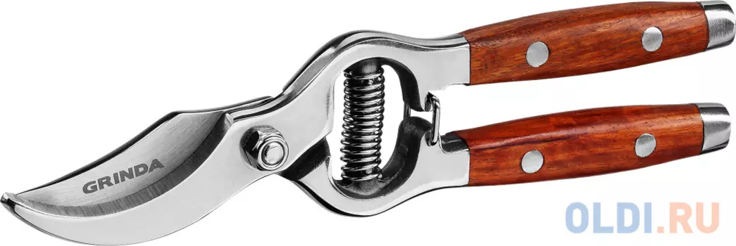 GRINDA P-15, 210 мм, нержавеющая сталь, с деревянными рукоятками, цельнокованый плоскостной секатор, PROLine (423415)