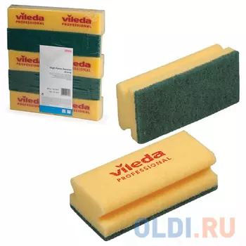Губки VILEDA "Виледа", комплект 10 шт., для любых поверхностей, желтые, зеленый абразив, 7х15 см, 101397
