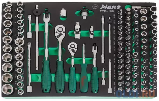 Hans Ложемент бит, торцевых головок и аксессуаров на 1/4", 3/8", 108 предметов TTF-108