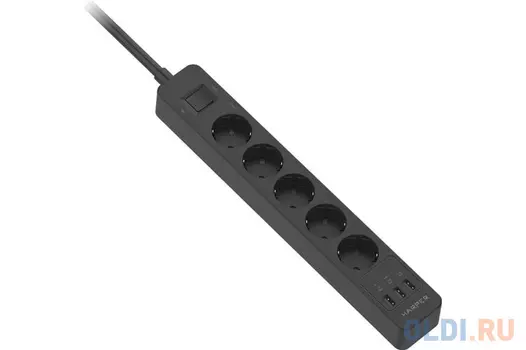 Harper Сетевой фильтр с USB зарядкой UCH-510 Black (5 роз.,10м.,3 x USB 2.4A (max 3.4A), 4000W) {H00003208}