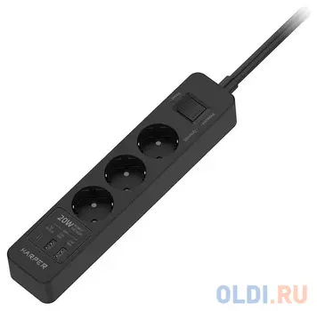 Harper Сетевой фильтр с USB зарядкой UCH-440 Black PD3.0 (3 роз.,5м., 2xUSB+1xType-C портами, 4000W) {H00003203}