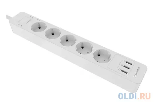 Harper Сетевой фильтр с USB зарядкой UCH-530 White (5 роз.,1,5м.,3 x USB 2.4A (max 3.4A), 4000W) {H00002264}