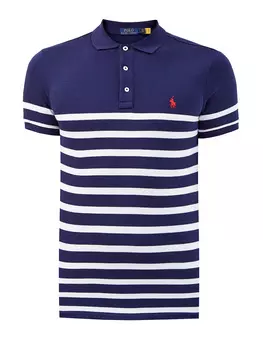 Хлопковое поло с контрастным узором в полоску