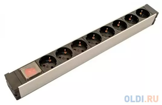 Hyperline SHZ19-8SH-S-IEC Блок розеток для 19 шкафов, горизонтальный, 8 розеток Schuko, выключатель с подсветкой, без кабеля питания, входно