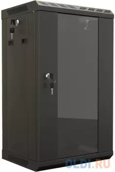 Hyperline TDB-6U-GP-RAL9004 Шкаф настенный 10'', 6U, 366,5х390х300, уст. размер 254 мм, со стеклянной дверью, открывающиеся стенки,