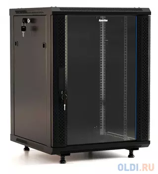 Hyperline TWB-FC-2266-GP-RAL9004 шкаф настенный 19-дюймовый (19"), 22U, 1098x600x600 мм, стеклянная дверь с перфорацией по бокам, ручка с замком,