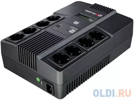 ИБП Ермак Линейно-интерактивный 1000 ВА/600 Вт, 8xSchuko, ЖК, 2хUSB, ШхГхВ 309х293х93мм., вес 6.4кг.