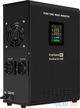 ИБП (инвертор, синус, для котла, настенный) ExeGate FineSine SX-1000.LCD.AVR.2SH <1000VA/600W, чистая синусоида, цветной LCD-дисплей, AVR, 2*Schuko